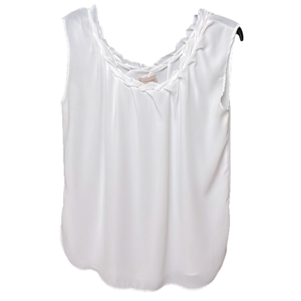 PHILOSOPHY Sleeves White Blouse with Braid detail at Neck - Size Medium